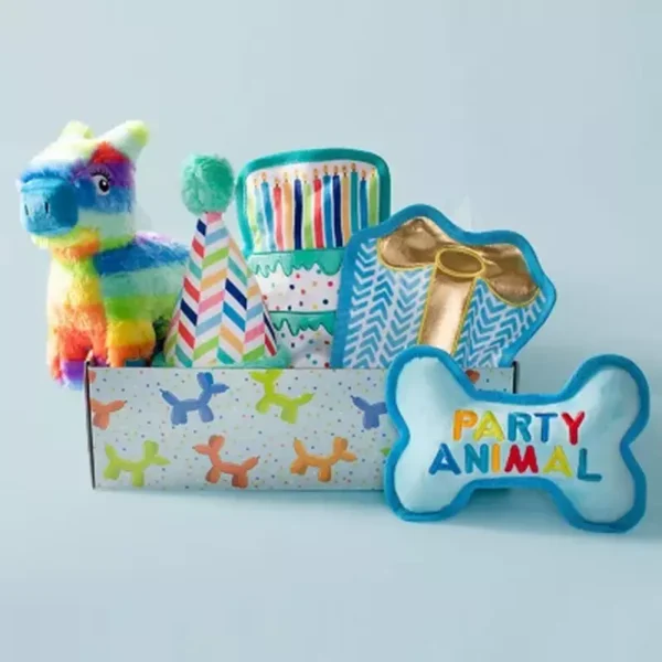 Party Animal Birthday Box Dog Toy Bundle, 5-Piece Set Blue - Image 3
