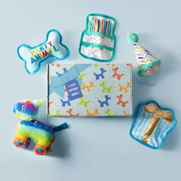 Party Animal Birthday Box Dog Toy Bundle, 5-Piece Set Blue - Image 4
